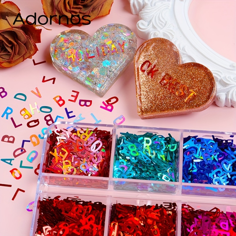 English Letter Resin Sequins Holographic Epoxy Resin Shaker - Temu