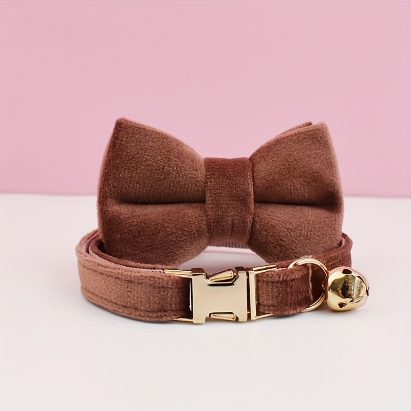 Velvet Adjustable Cat Collar with Metal Rose Gold Buckle and Bell