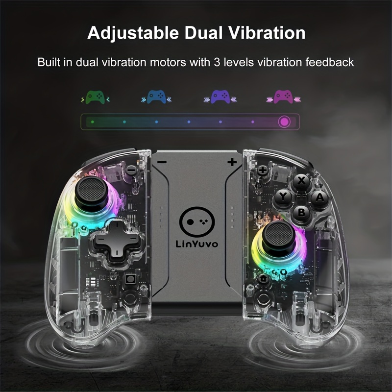 Joypad Controller for Nintendo Switch,Wireless Joy Con Replacement Switch  Controller 8 Color Adjustable RGB LED Joypad Controller with Color Light