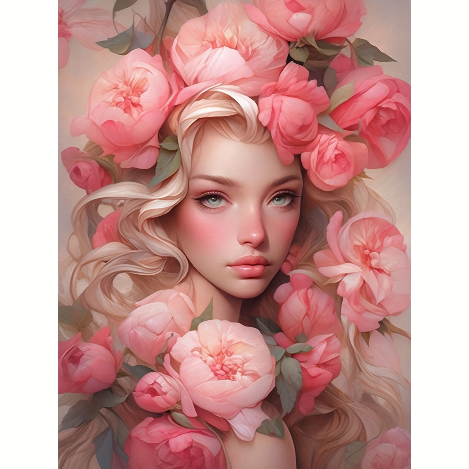 beautiful painting of a girl with flower petals