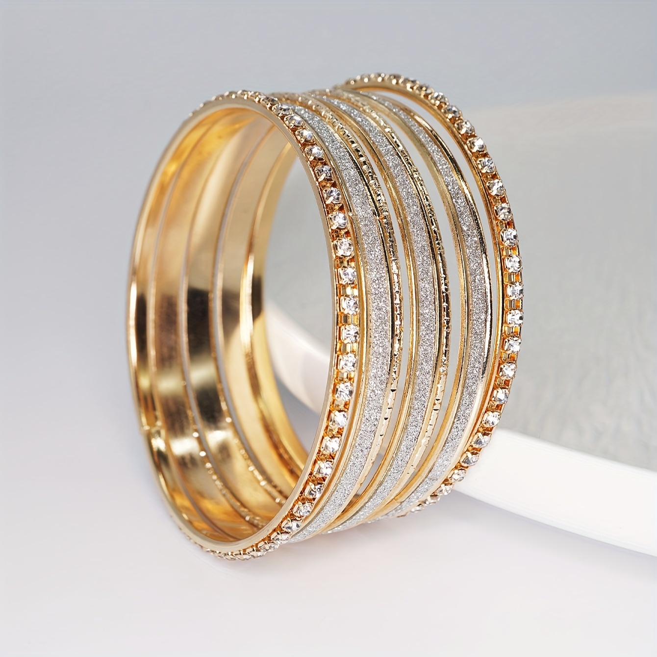 

Multi-layer Golden/ Silvery Bangle Bracelet With Shiny Rhinestone Inlaid Bohemian Party Style Female Gift