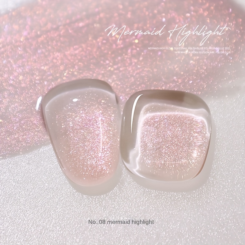 Frosty Pink Iridescent Nails  Sheer Pink Nails with Crystals