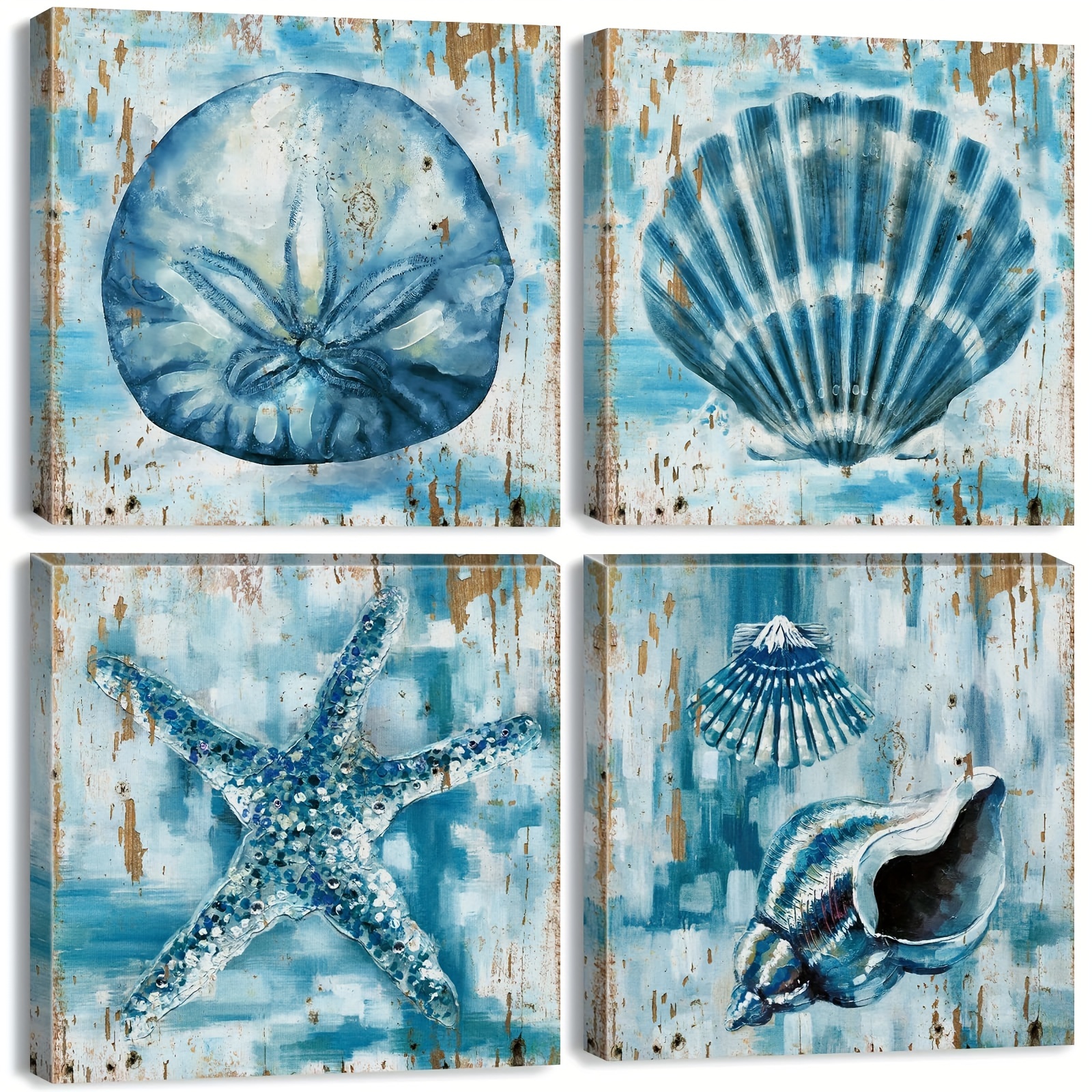 Unframed Canvas Wall Art Teal Blue Starfish Ocean Beach - Temu