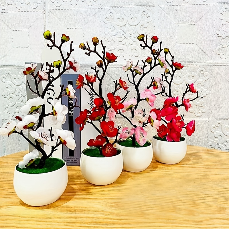

1pc Simulation Potted Plant, Fake Flower Bonsai, Simulation Wax Plum Branch Bonsai, Simulation Plum Artificial Flower, Chinese New Year Room Decor, Home Decor