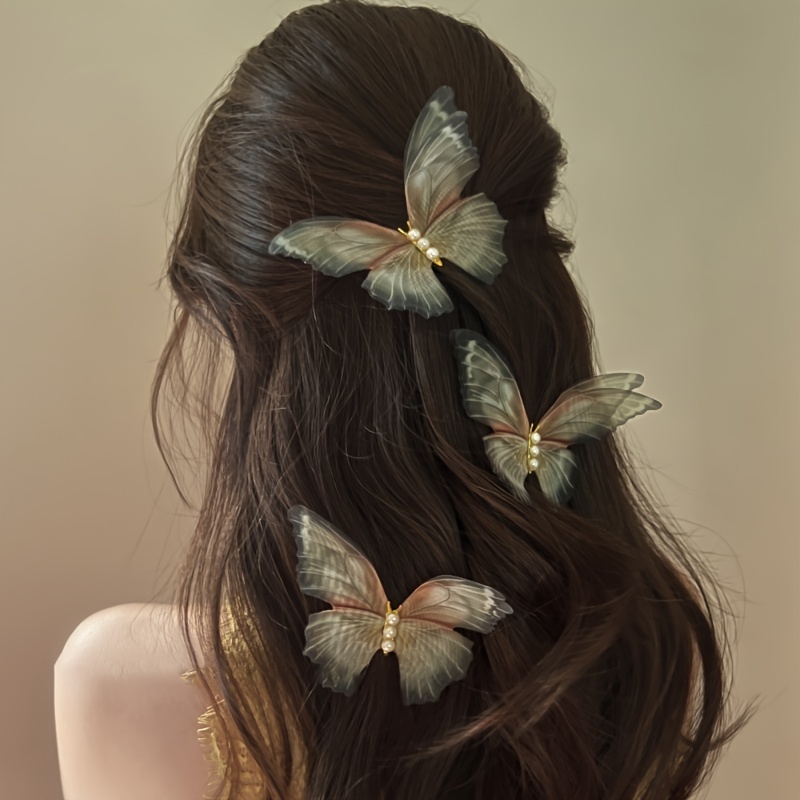 キッズヘアアクセサリー 蝶 2点セット パール 髪飾り クリップ 女の子