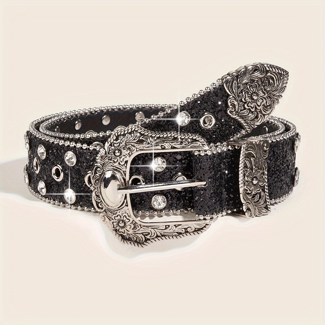 Gothic Cross Buckle Bb Belts Rhinestone Inlaid Punk Pu - Temu