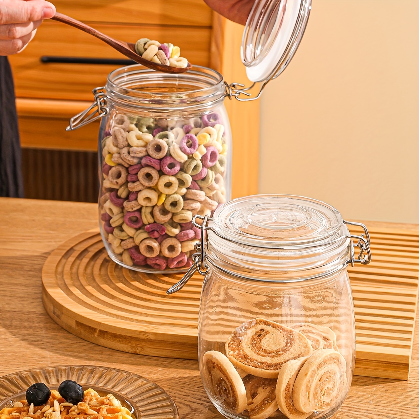 Creative Wooden Sealed Kitchen Food Storage Container Glass
