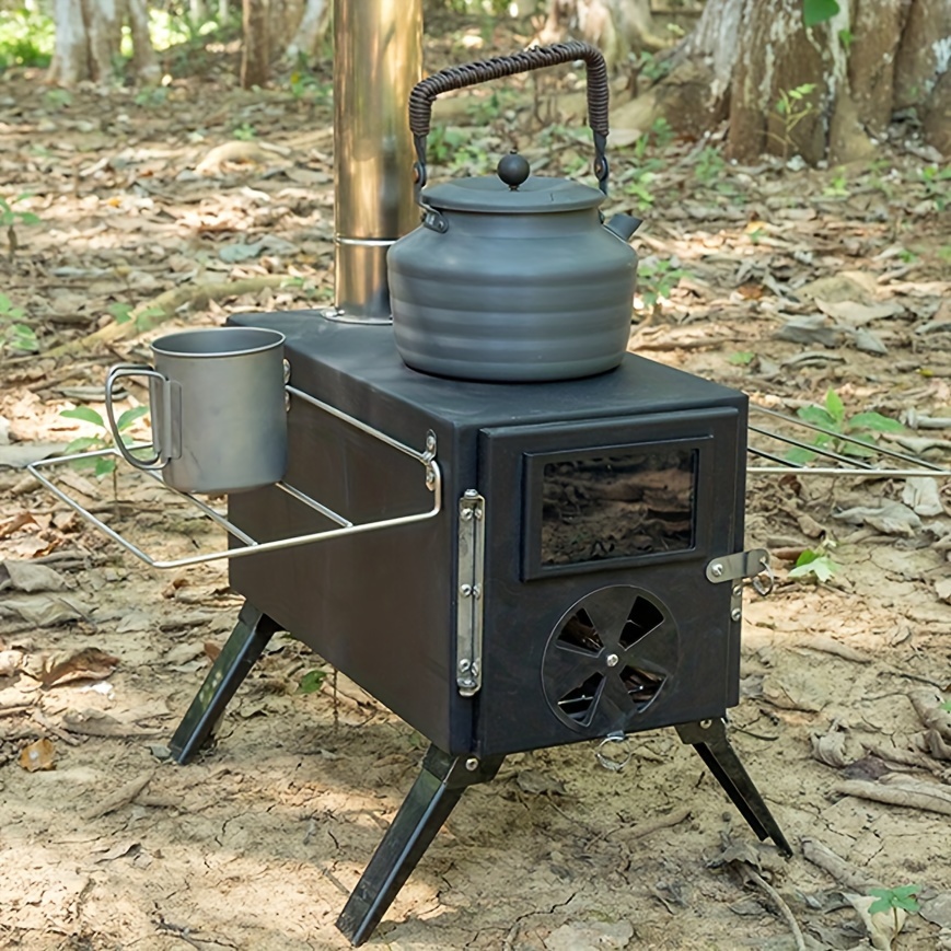 Portable Wood Burning Stove Outdoor Hiking Camping Tent Stove w/Chimney  Pipes