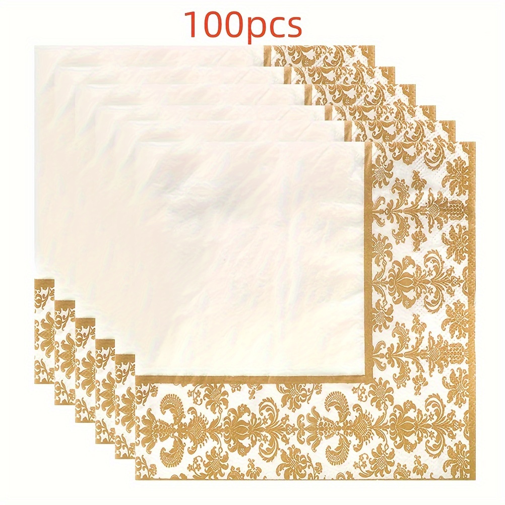 Image of 20/100pcs Paper Napkins Tissue Napkin Napkin Paper Golden Printing Napkins Wedding Tableware Decoration Party Supplies For Halloween、christmas