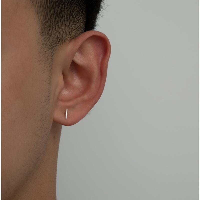 Silvery Vertical Bar Stud Earrings, Funky Men's Accessories