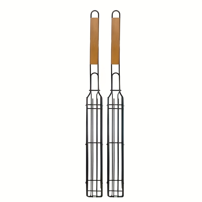 Grilling Cage With Wooden Handle Barbecue Basket Outdoor - Temu