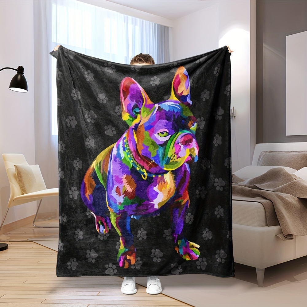 

1pc Dog Printed Flannel Blanket Soft Skin -friendly Comfortable Bed Blanket For Sofa Office Bed Camping Travelling