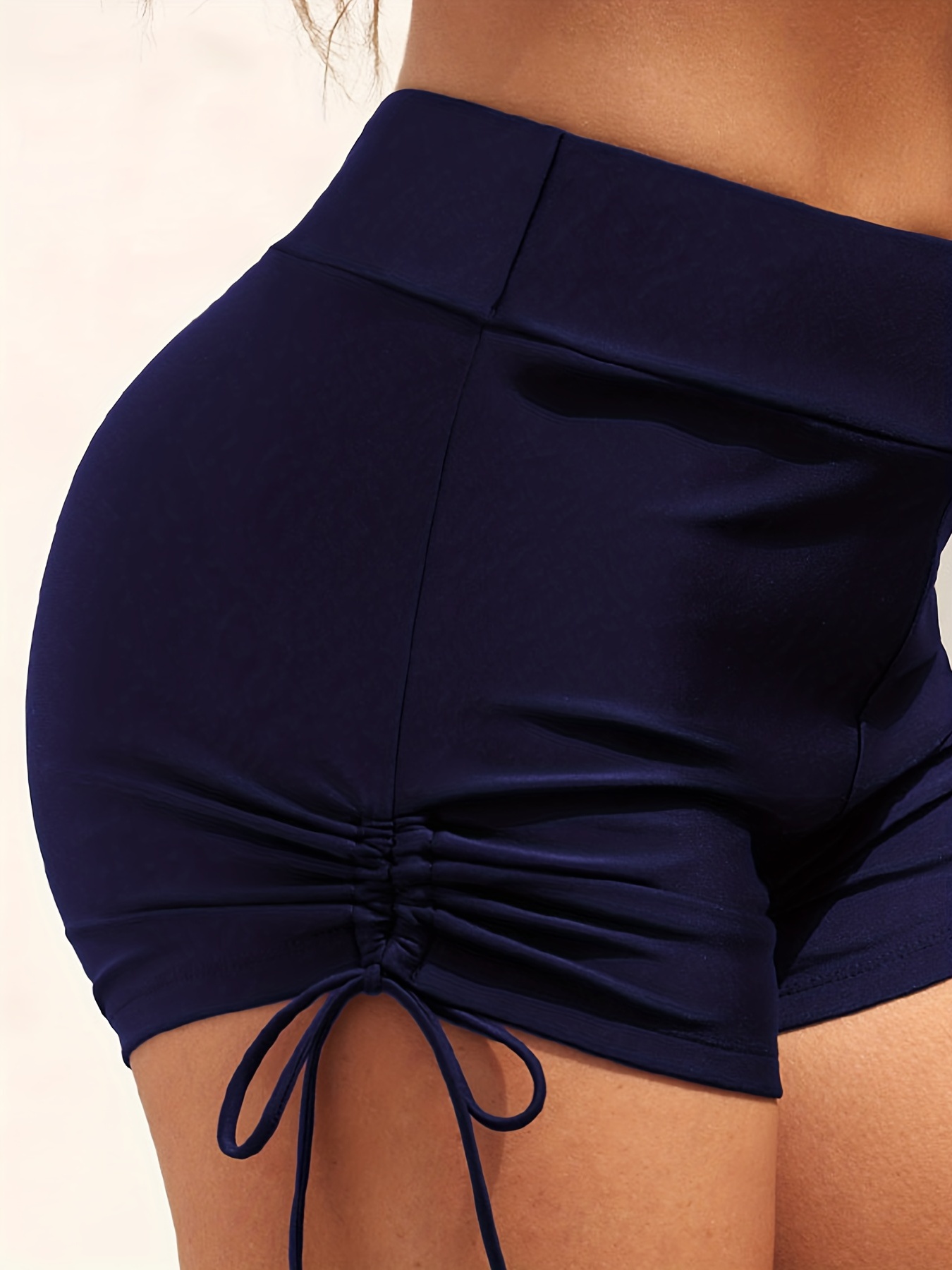 Women's High Waist Swim Shorts Side Drawstring Tummy Control Swimsuits  Bottoms 