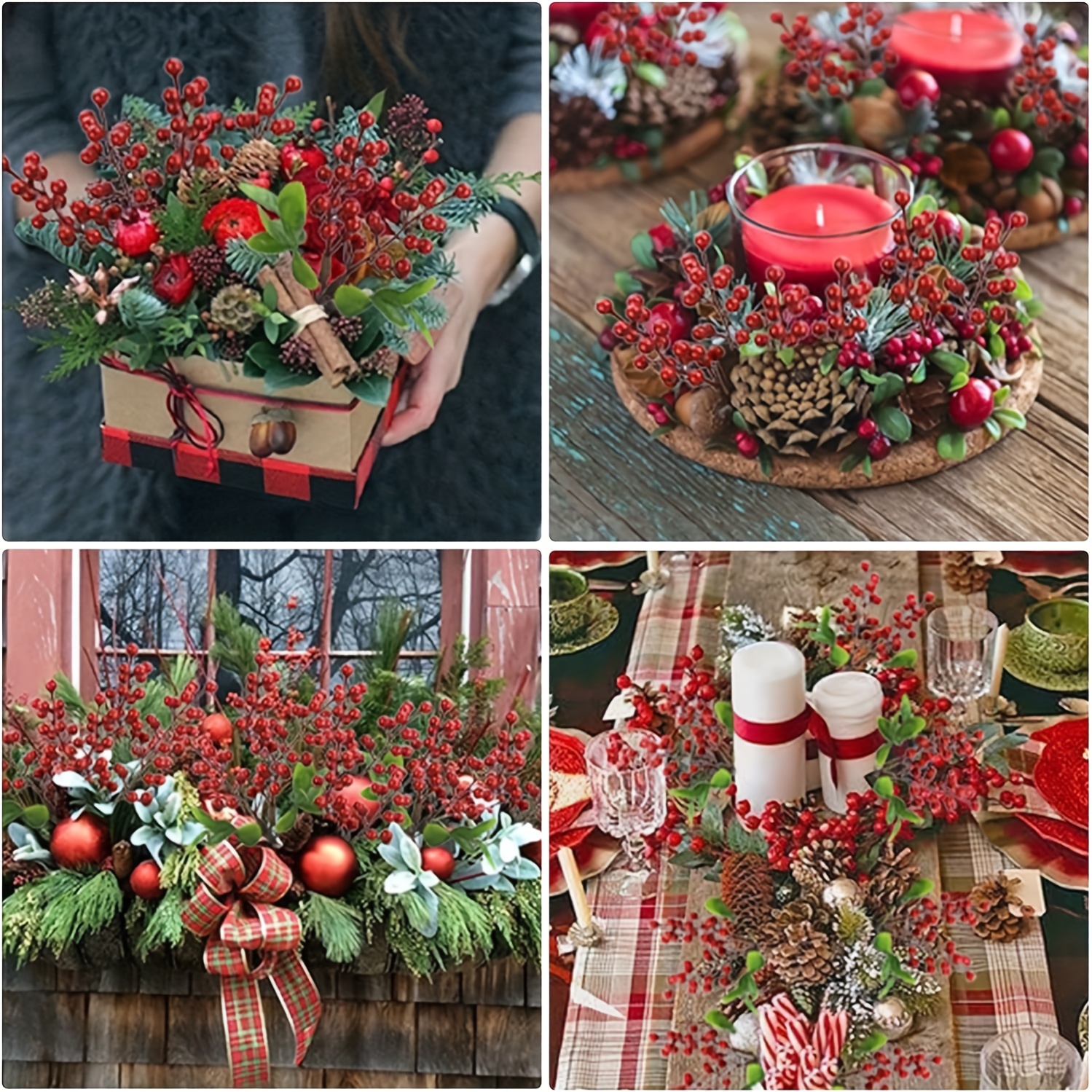 6 Pack Christmas Picks Artificial Red Berry Stems Fake Holly Berries For  Christmas Tree 0 Diy Wreath Vase Holiday Home Decor