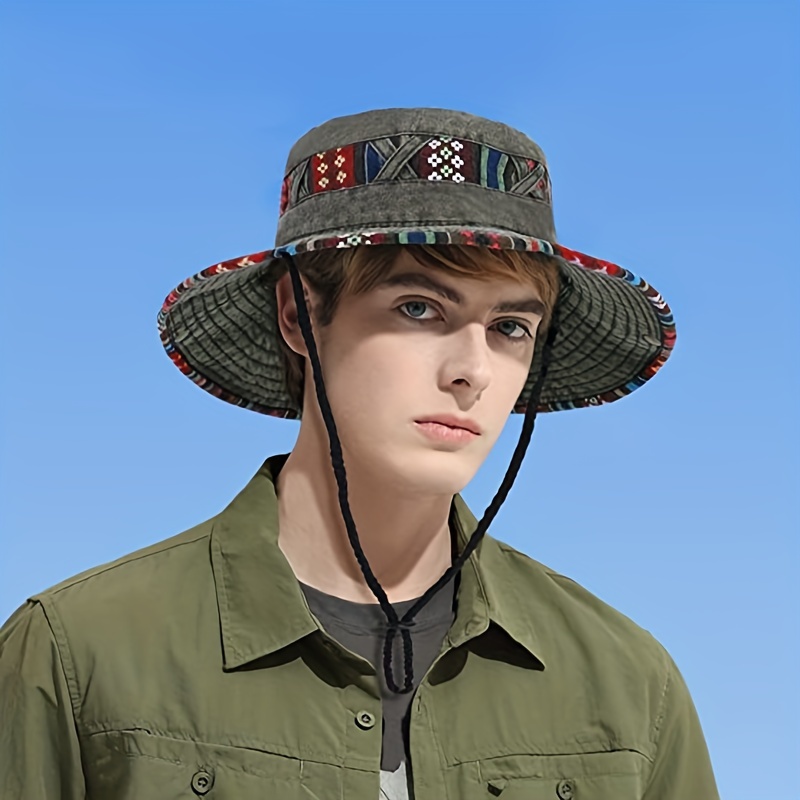 Summer Men Sun Bucket Hat 100% Cotton Fishing Camping Safari Boonie Military  Cap