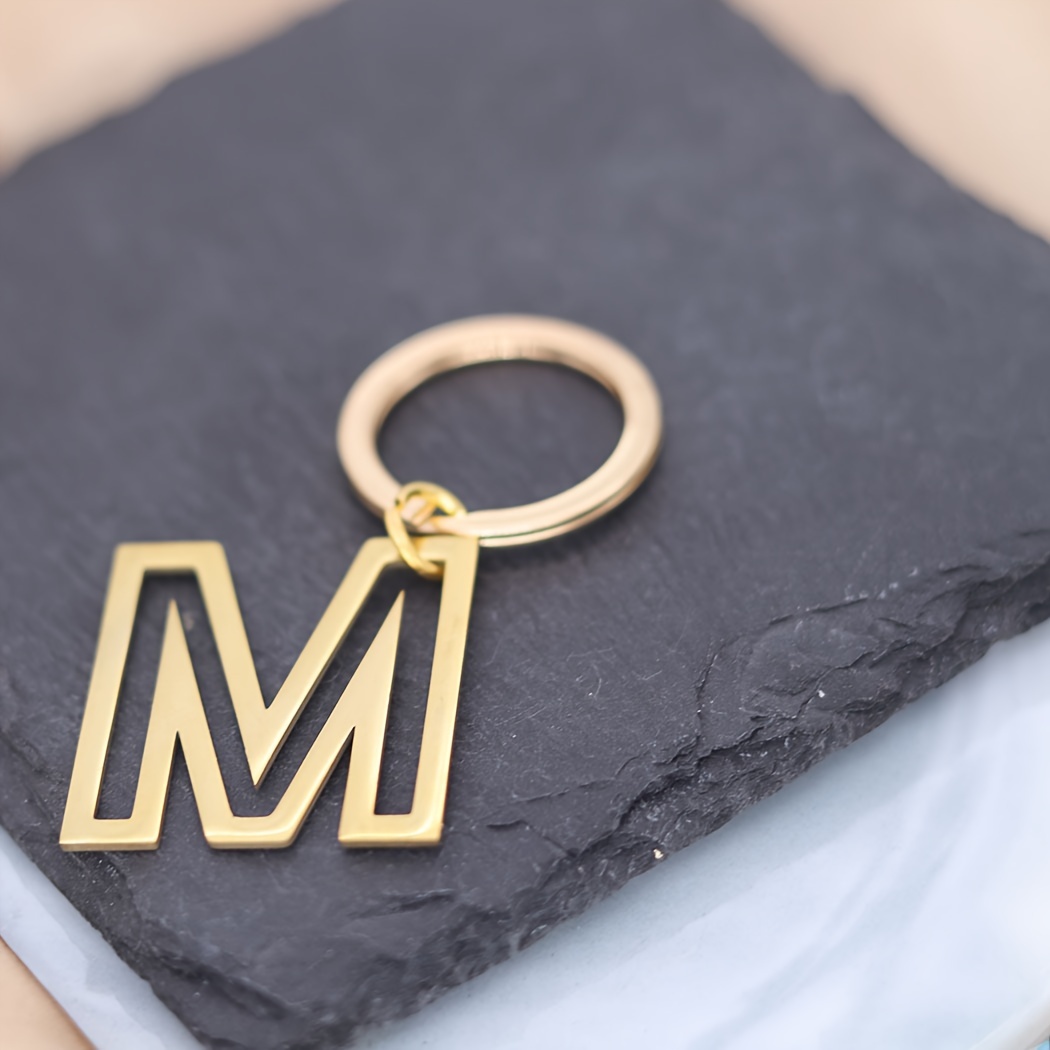 Simple A-z 26 Letter Keychain Stainless Steel 26 English Alphabet Keyring Key Holder Handbag Ornaments Accessories