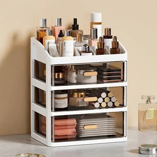 Cosmetics Storage Box, Makeup Cabinet With Drawer, Desktop Small Storage  Box, Bathroom Make Up Storage Rack, Home Essential, Bathroom Accessories -  Temu
