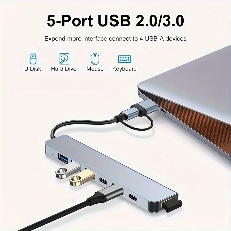 8 合 1 USB C 集线器、4 合 1 USB C 适配器、7 合 1 USB 集线器，带分路器读卡器、USB C 端口、USB 3.0/2.0、SD/TF 分配器读卡器、MacBook Pro/Air 扩展坞、电脑配件 USB C 笔记本电脑和其他 C 型设备 详情 8