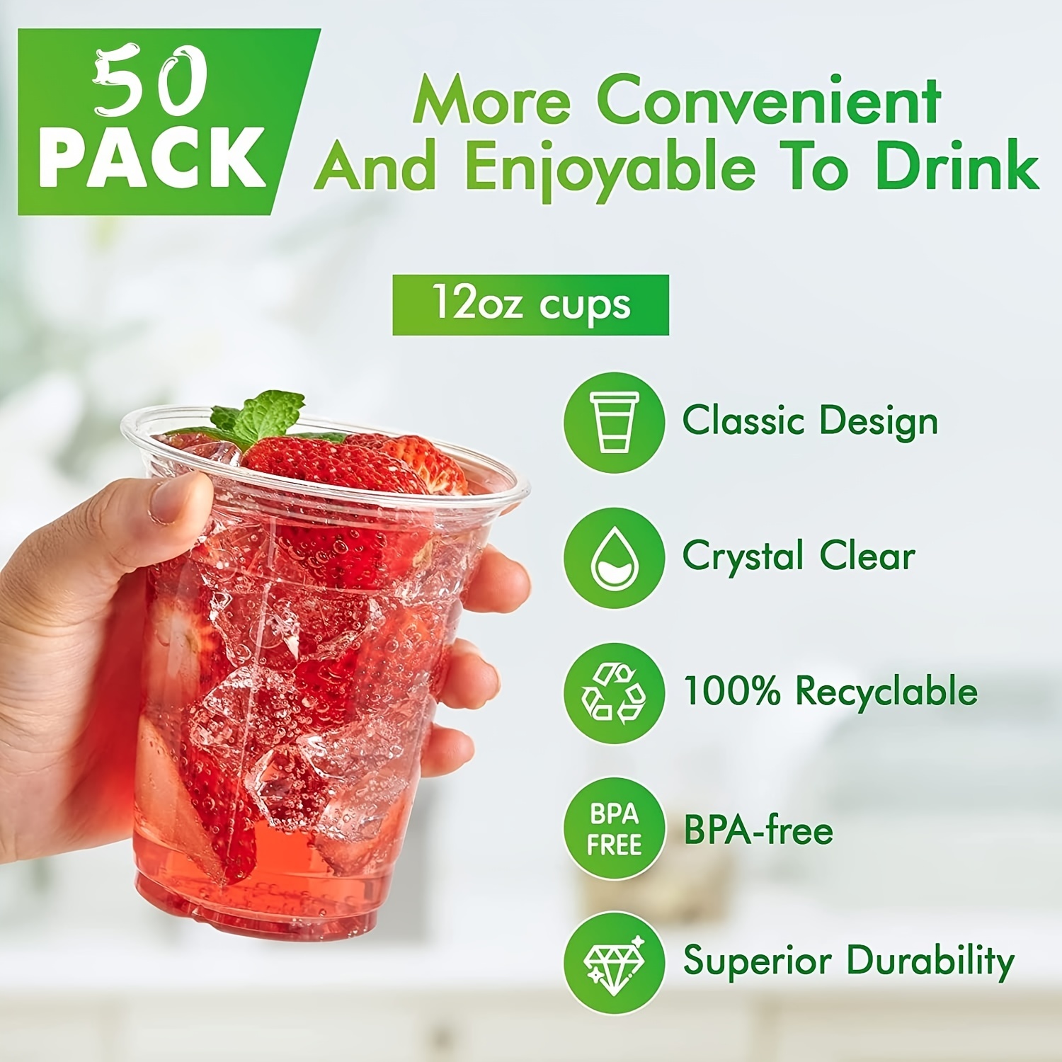 Translucent Disposable Cup & Lid - Ice Cold Refresh Design