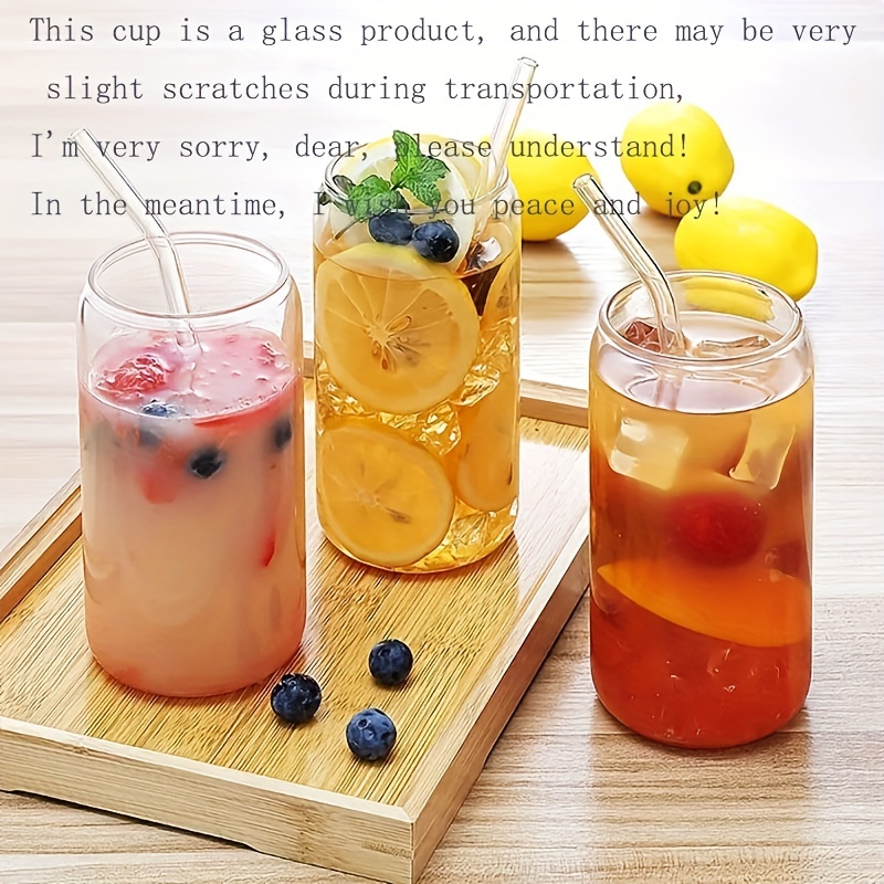 Drinking Glass With Bamboo Lid And Straw, High Borosilicate Glass Can  Shaped Water Cup, Iced Coffee Cup, For Beer, Juice, Milk, Birthday Gifts,  Drinkware - Temu