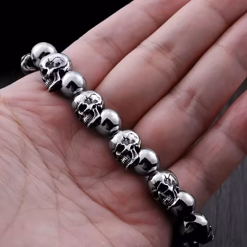 gothic retro full adjustable size mens motorcycle riding bracelet hip hop punk rock halloween jewelry gift Product details 0