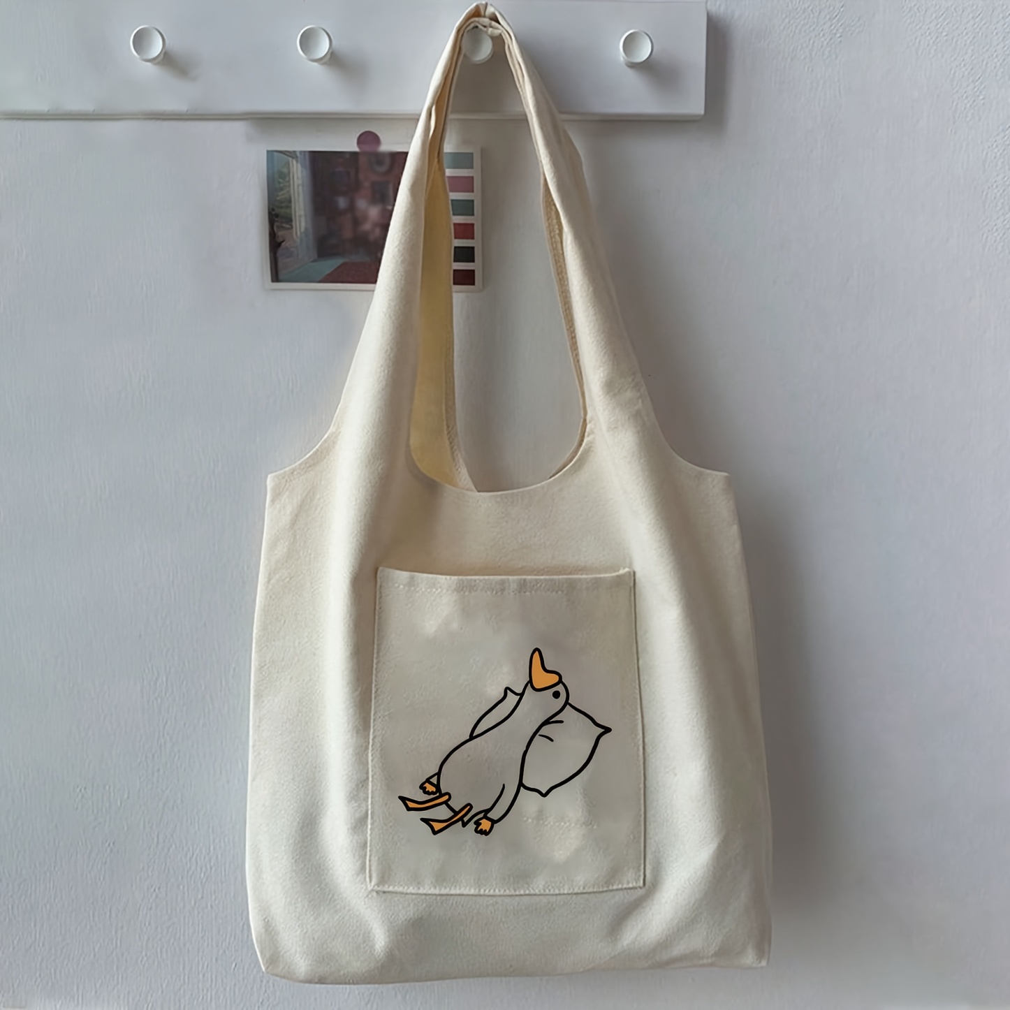 

Sac Fourre-tout Imprimé Canard Couché, Sac À Bandoulière Décontracté En Toile, Sac À Main De Grande Capacité Pour Les Voyages Scolaires Et Les Courses