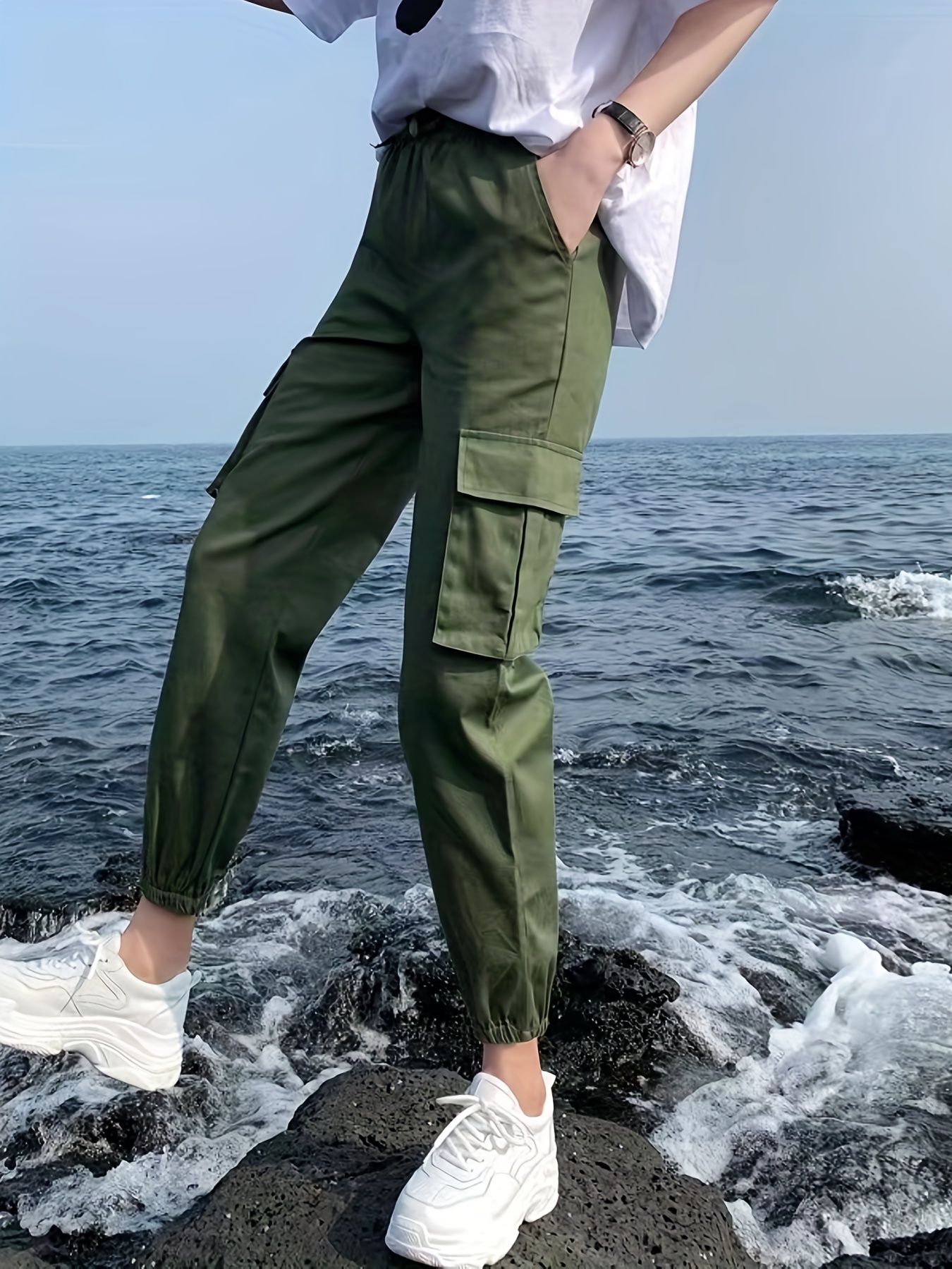 Drawstring Capri Pants Casual Solid Versatile Pants Pockets - Temu