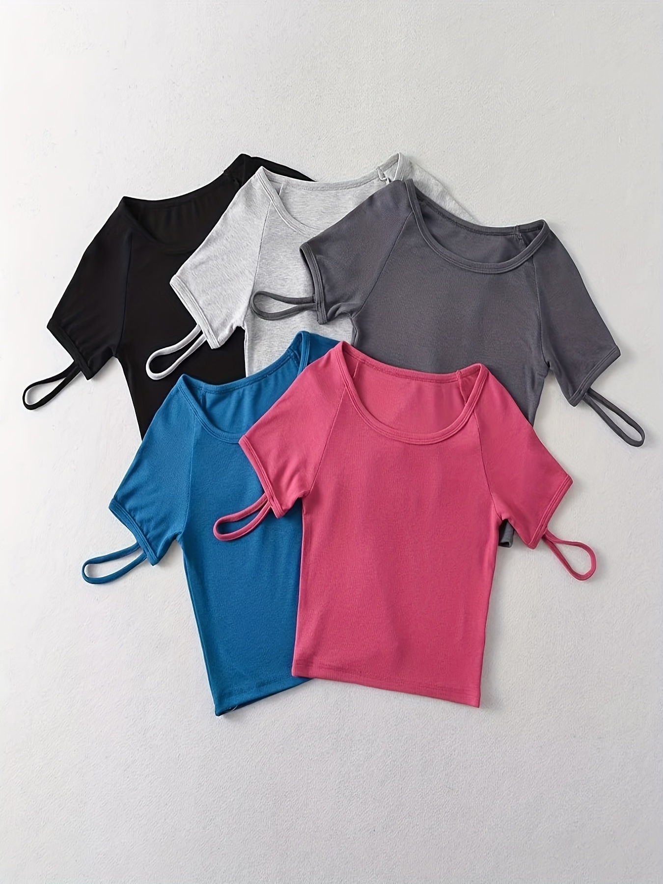 Solid Crew Neck Shirt, Women's Plain Baggy Short Sleeve Casual Summer Tops Blouse,Temu