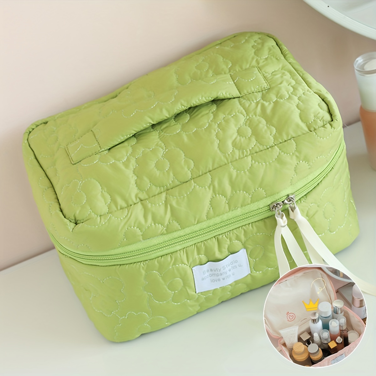 Nylon Quilted Cosmetic Bag Cute Makeup Bag Toiletry Travel 