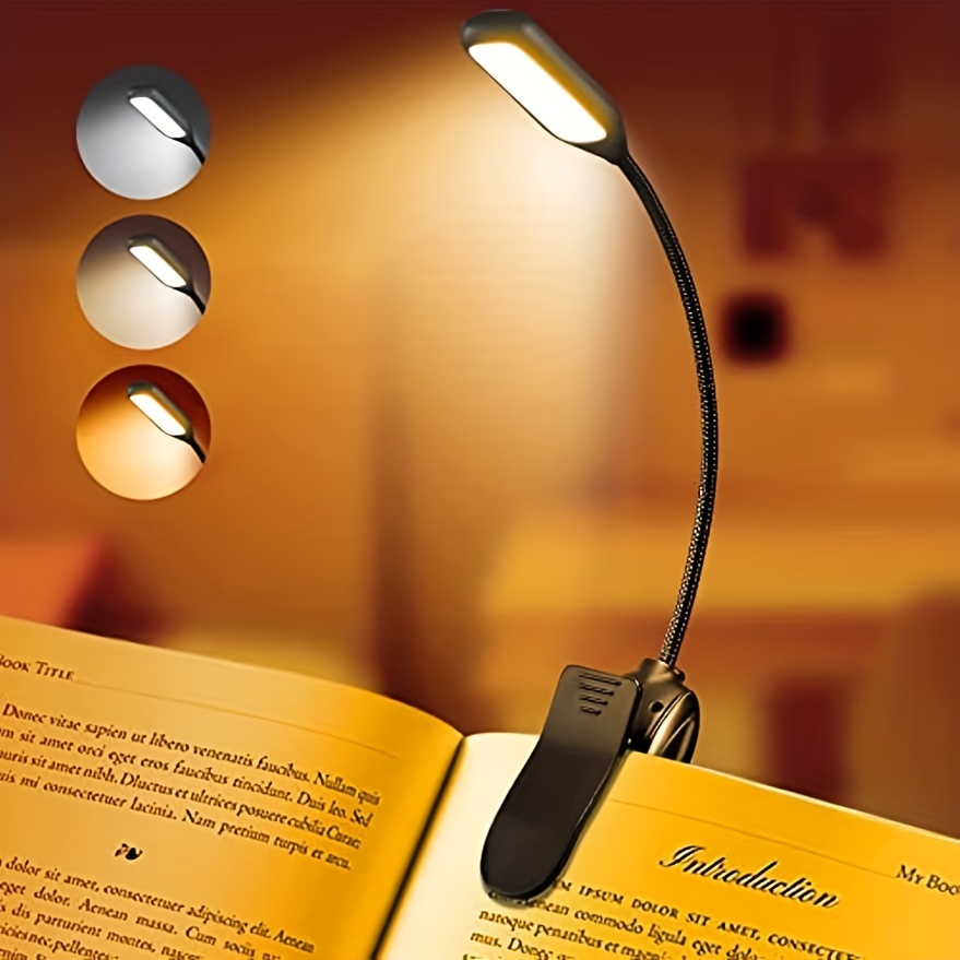 Lampe de lecture de livre rechargeable, lampe de lecture à LED pour lire au  lit - Luminosité réglable pour le soin des yeux 3 températures de couleur