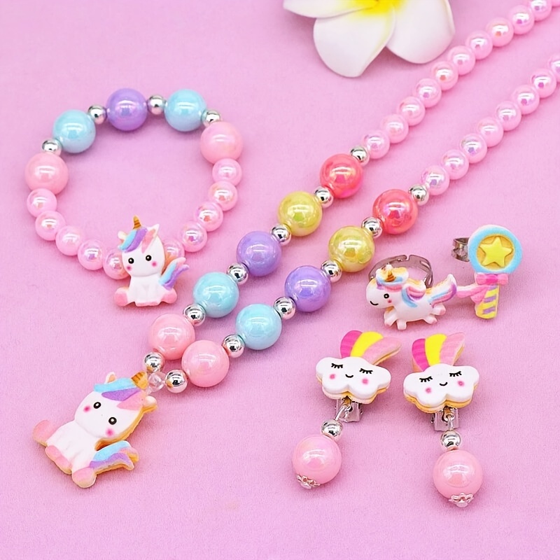 1pc Girls Colorful Rainbow Pendant Necklace & 1pc Bracelet For Party