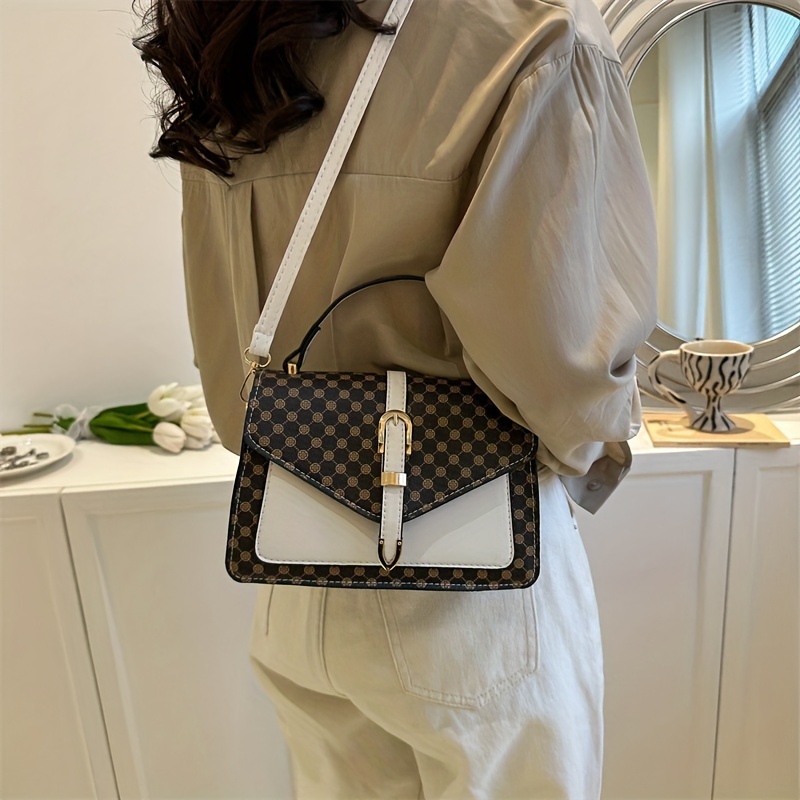 Classic Pattern Handbag, Geometric Pattern Satchel Bag, All-match