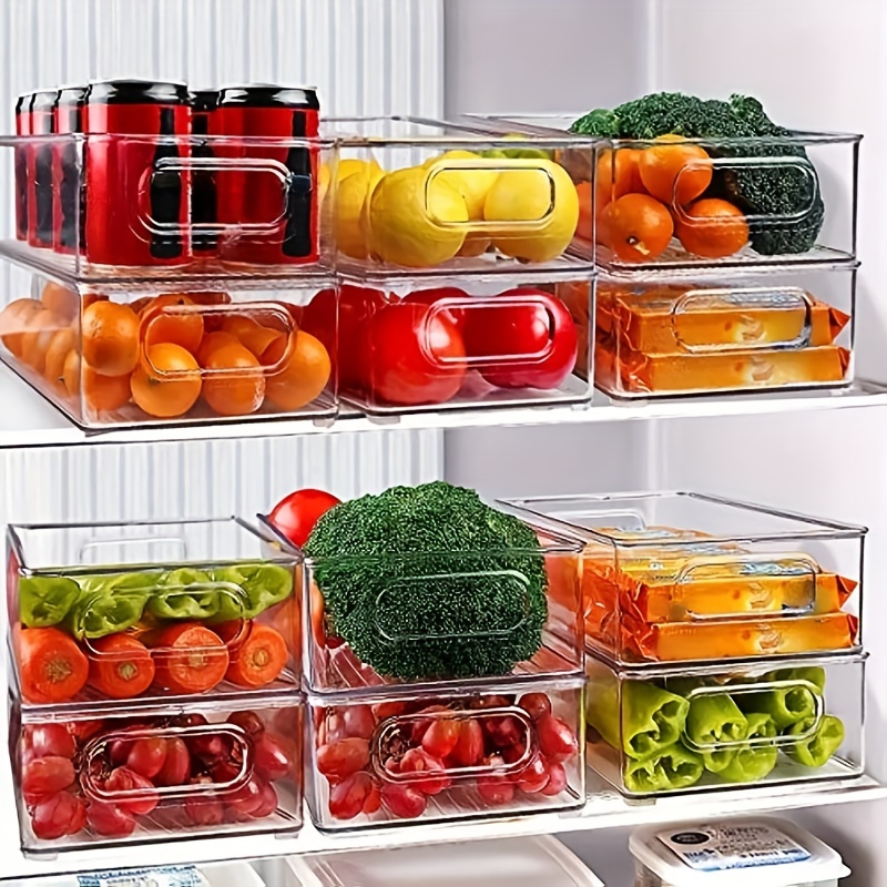 Fridge Drawer Pull Out Stackable Bins with Handle Clear Refrigerator  Drawers Organizer Food Storage Container Box with Dividers Plastic Produce  Saver for Pantry, Cabinet, Kitchen, Clothes 