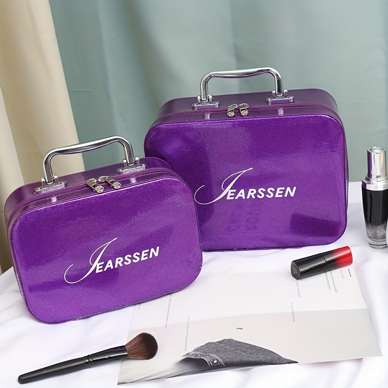 Glitter Leather Makeup Bag Organizer with Mirror Brush Holder