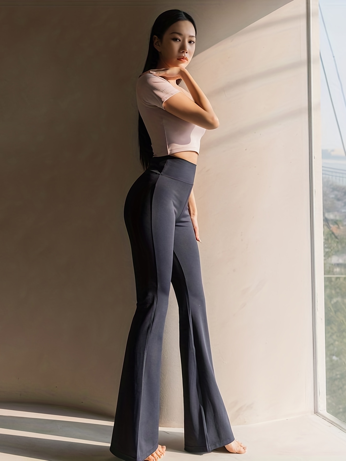 Pantalones de pierna ancha con abertura y vuelo para mujer
