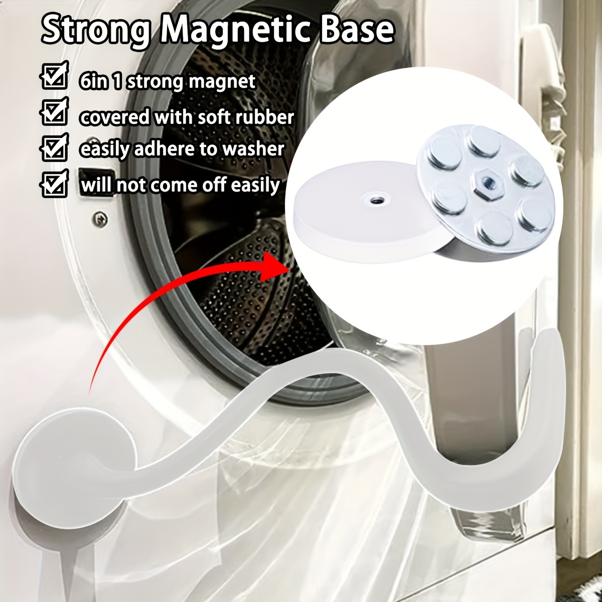 Support de porte de lave-linge à chargement frontal, butée de porte  flexible amovible, support de porte magnétique pour machine à laver avec  base magnétique de 66 mm, garde la porte ouverte pour
