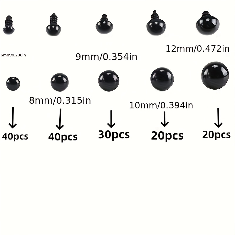 100 Ojos de Seguridad 8mm Plástico Negro Ojos para Manualidades