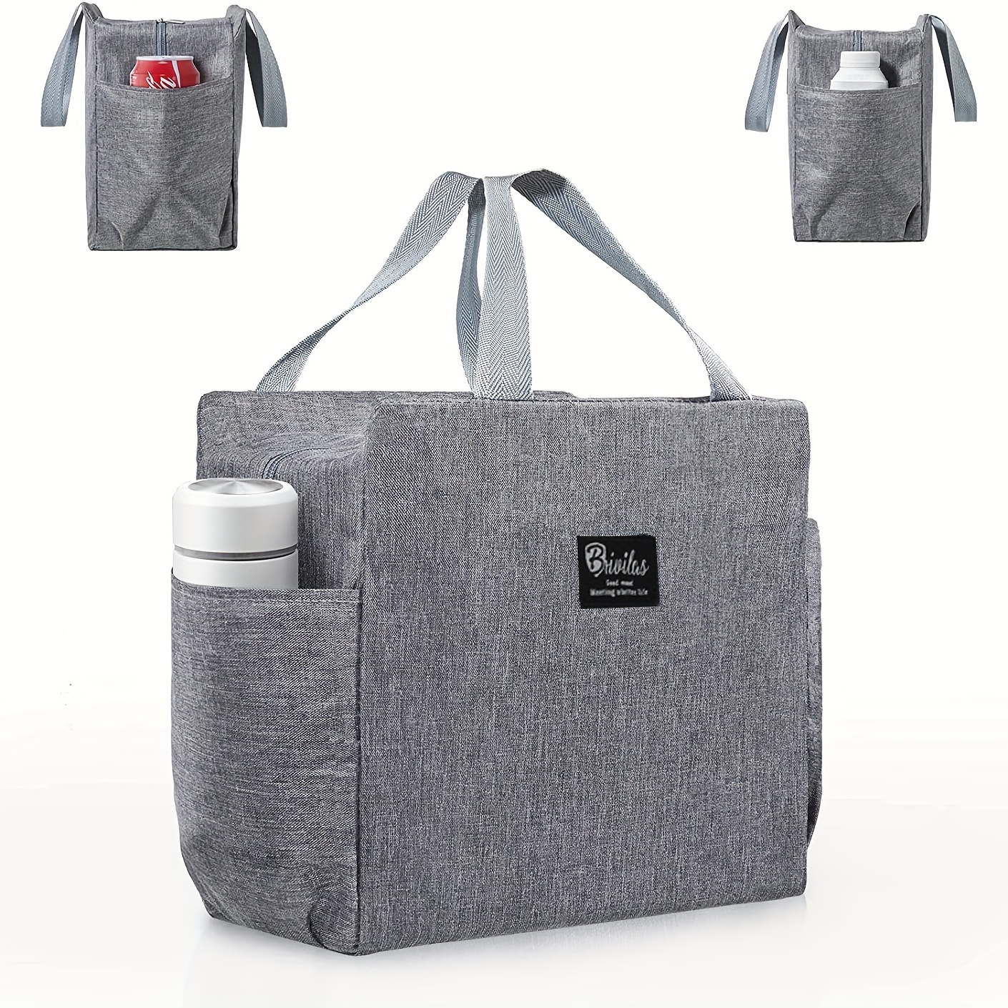 Insulated lunch tote with side clearance pockets