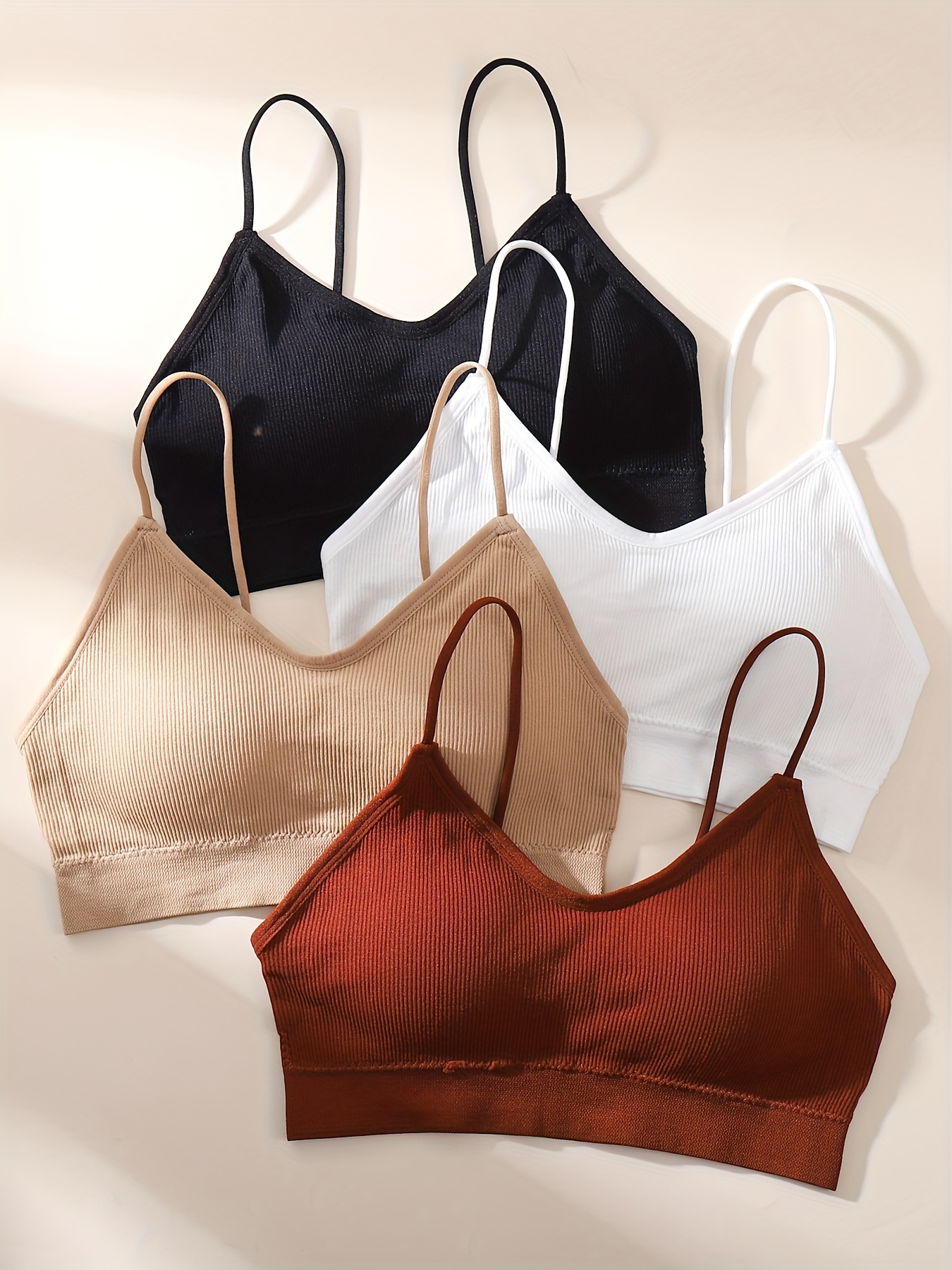 Solid Ribbed Wireless Bras Comfy Breathable Intimates Bra - Temu