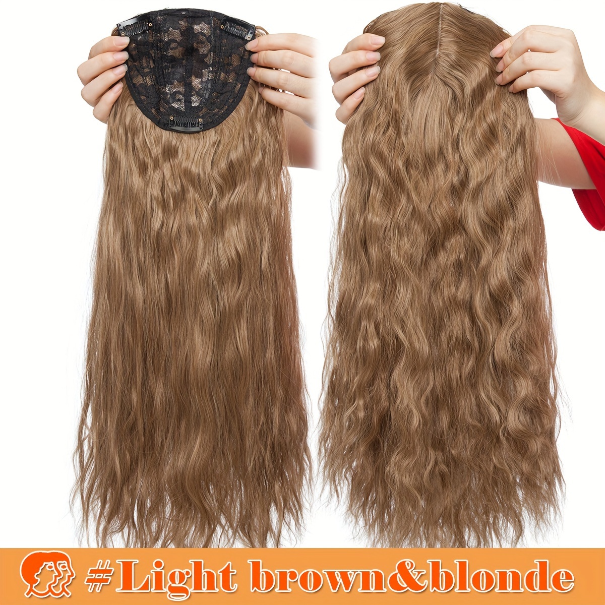 Image of Clip In Hair Extension Topper Long Synthetic Hair Corn Wave Style Curly Clip Toupee Top Hairpiece For Thinning Hair Middle Part 20 Inch