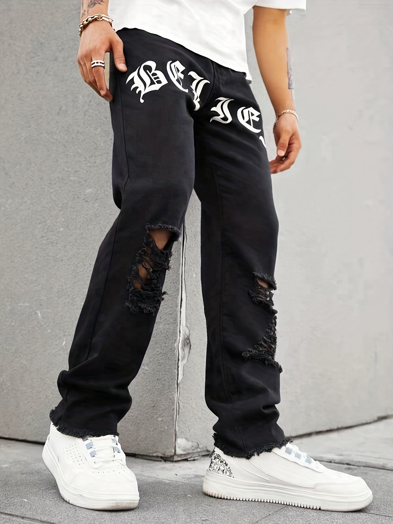 Y2k Men's Star Pattern Wide Leg Jeans Casual Street Style - Temu Japan