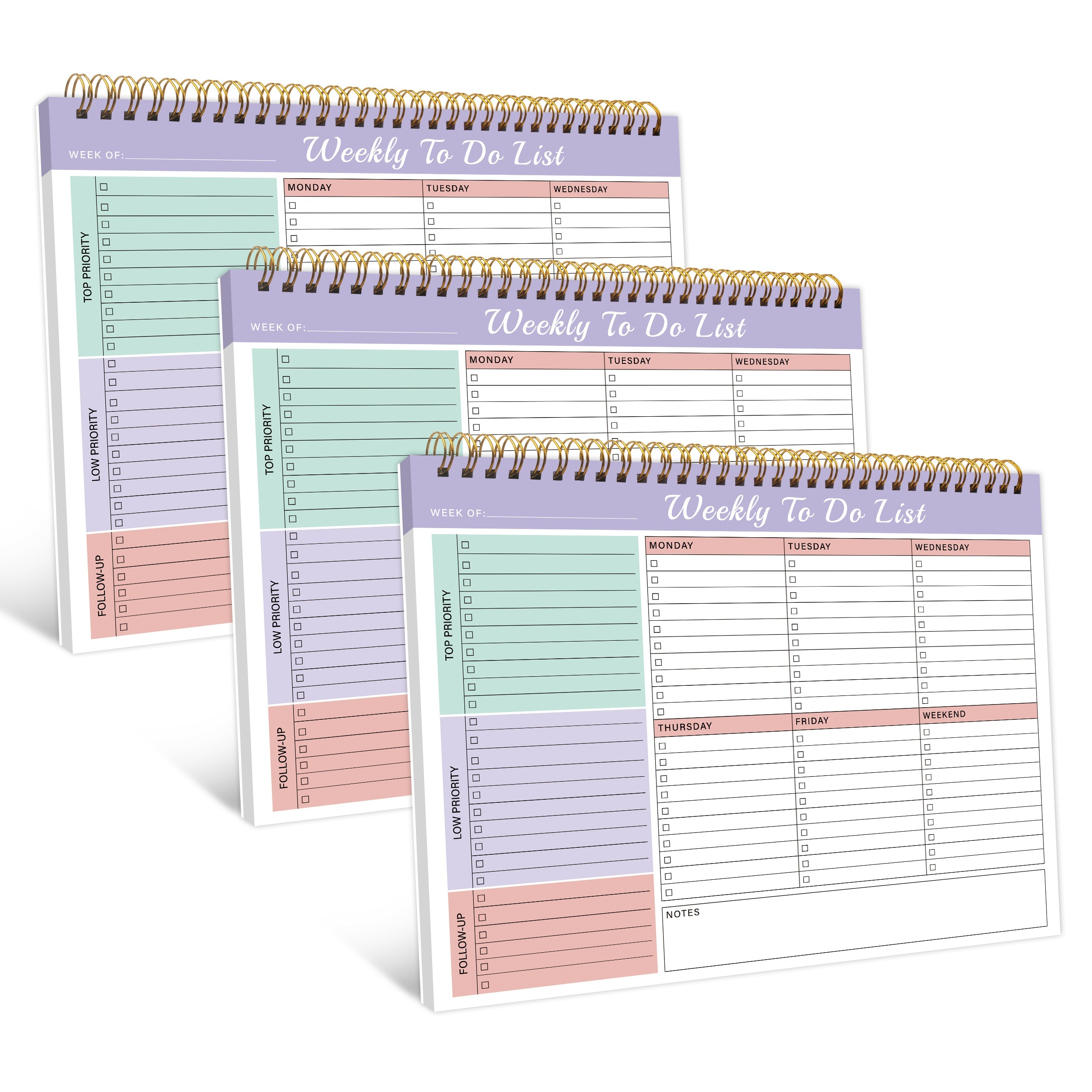 

Trees 3pcs Weekly Planner Pad - Spiral Weekly Planner Undated 52 Page To-do List Pad, 8.5" X 11" Weekly Desk Task Planner For Work And Personal Organization