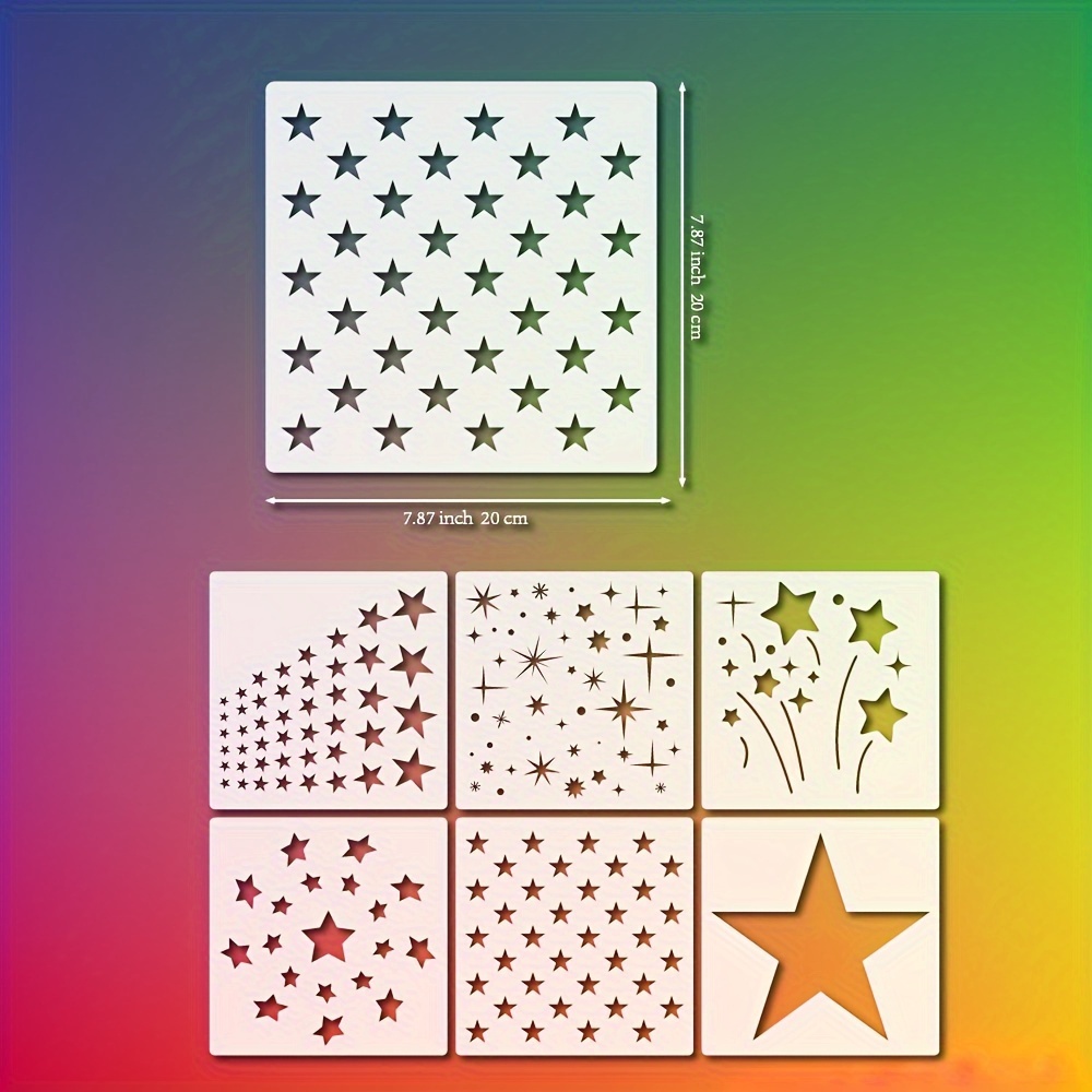 6pcs Stars Painting Stencils, 7.87 Inch Reusable Twinkle Star Theme  Stencils, Night Sky Stencils Sparkling Star Template For Painting On Wall  Wood Sig