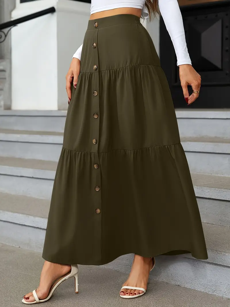 high waist tiered skirts casual solid button front maxi skirts womens clothing details 14