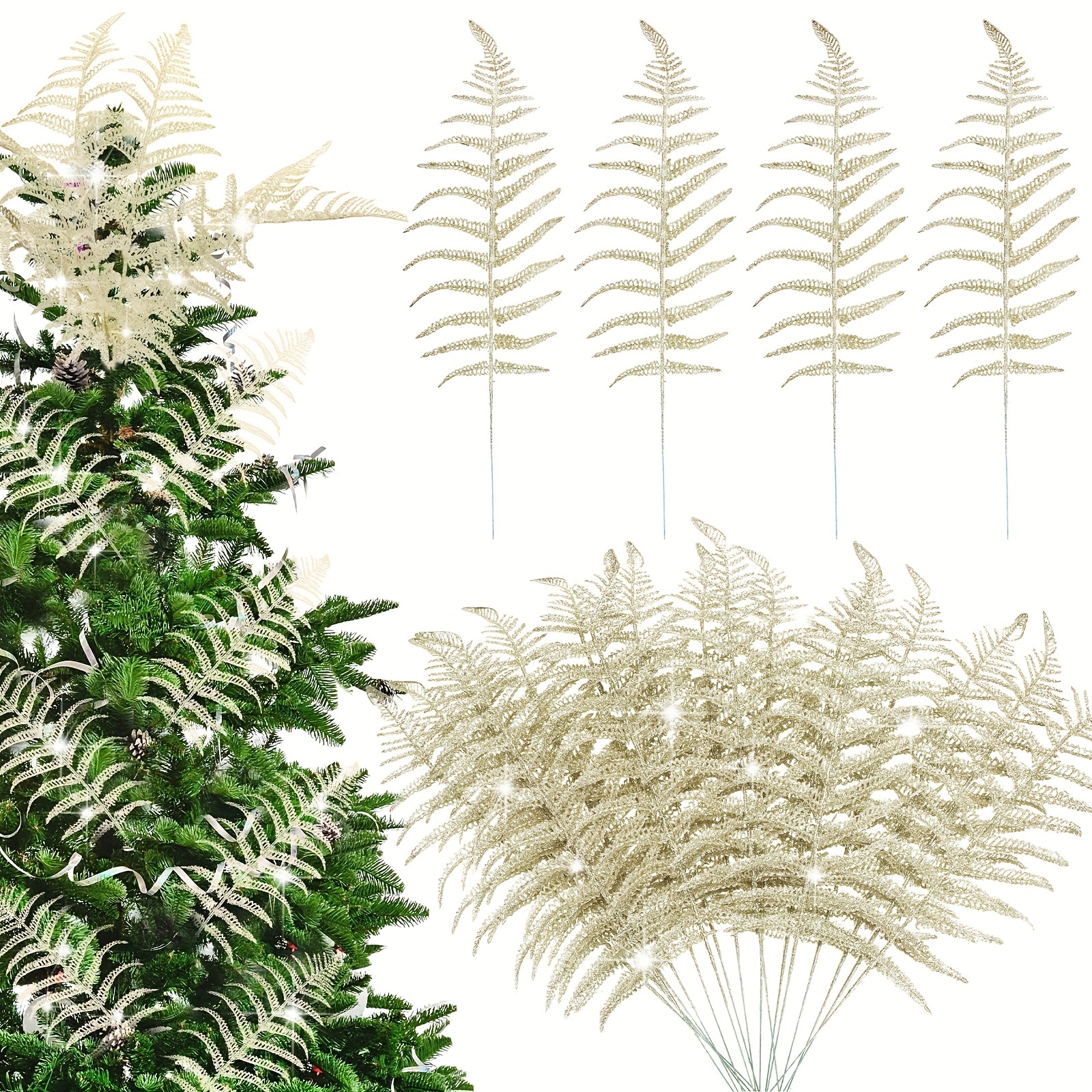 Artificial White Glitter Leaf Spray Leaf Picks Tall For - Temu