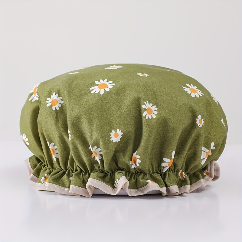 1pc Double Layer Shower Caps, Adjustable Printed Daisy Bonnet, Bath Caps Reusable Shower Caps Elastic Band Hair Hat For Women Ladies Spa Salon