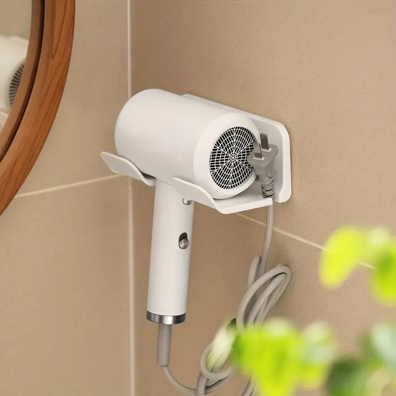 Hair Dryer Stand Holder Wall Mounted Abs Punch Free Blow - Temu