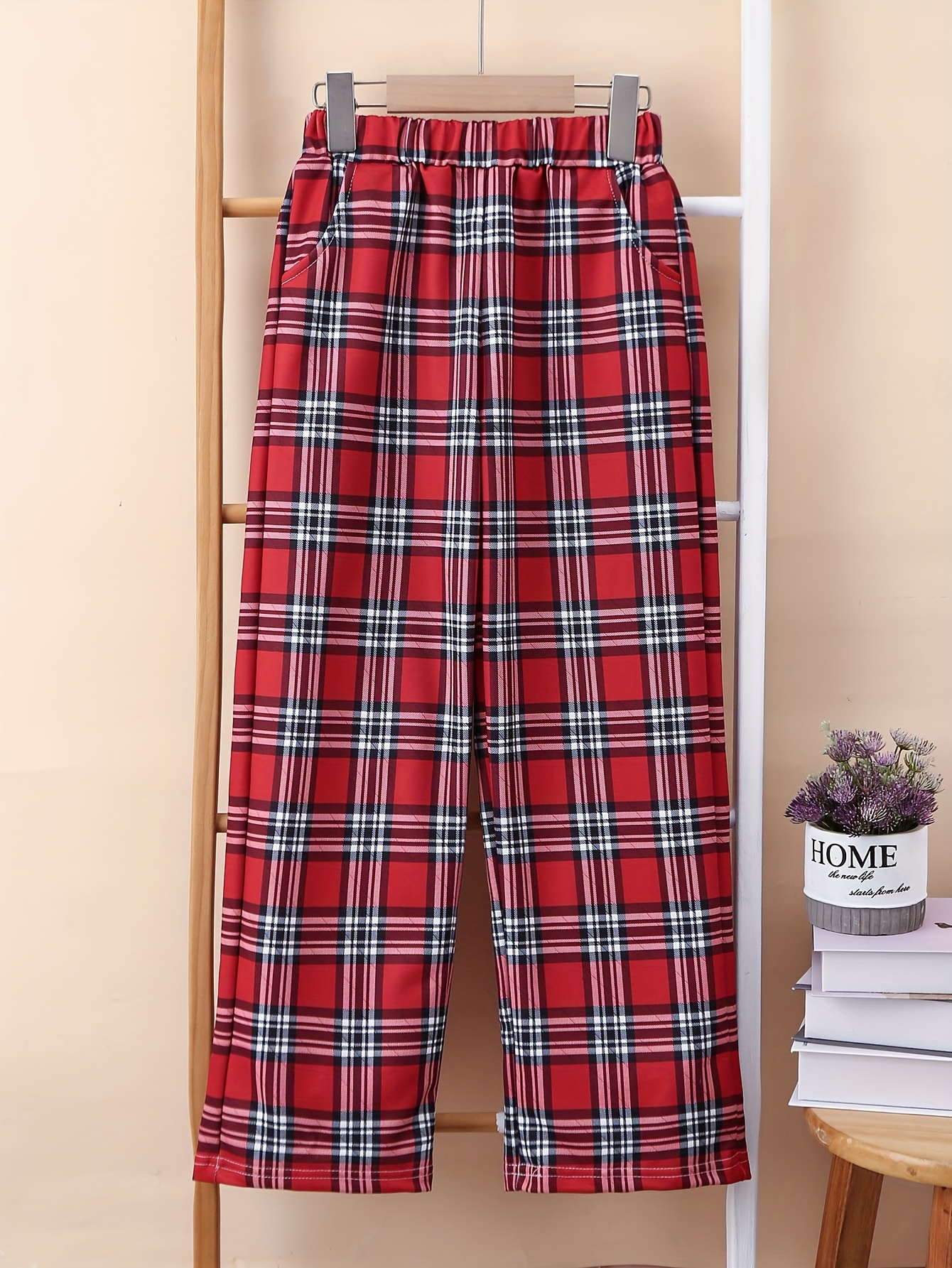 Red plaid 2024 pants girls