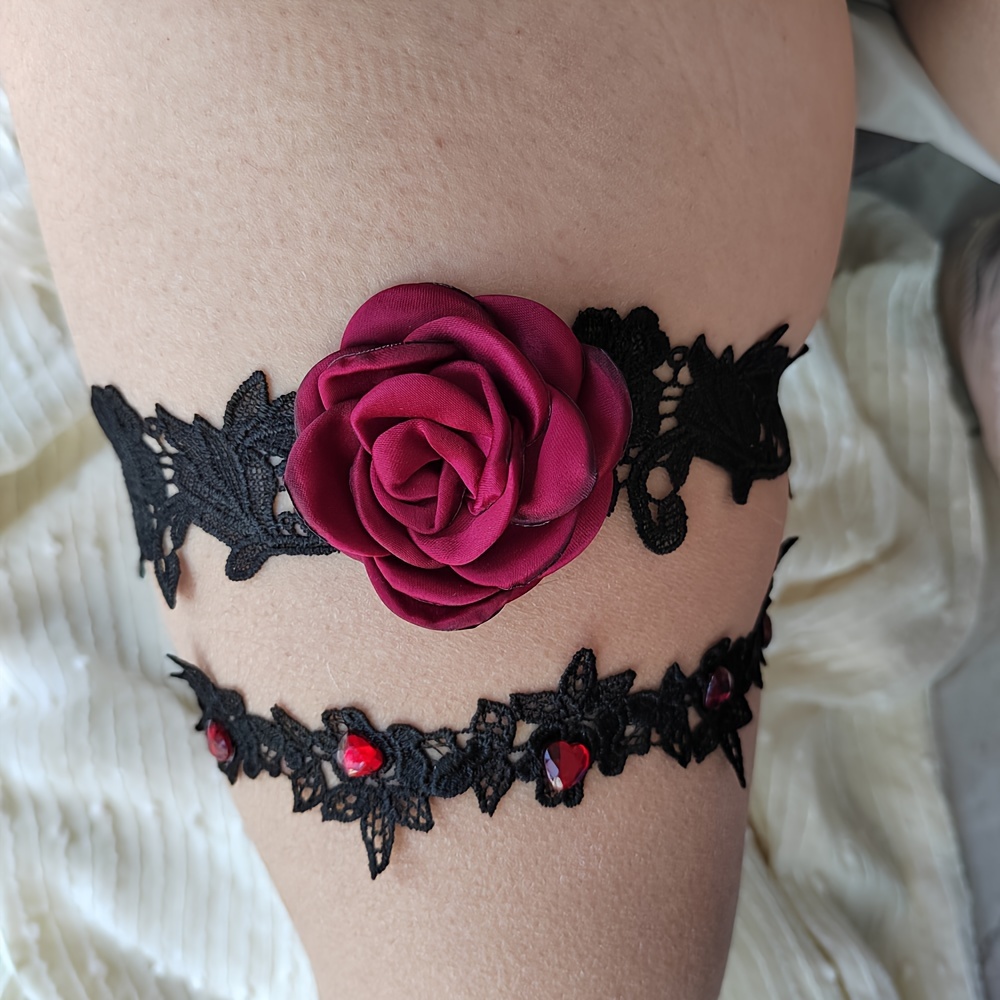 набор свадебных подвязок кружевных свадебных подвязок эластичных с цветочным узором для невесты черные и белые детали 2