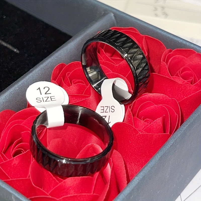 1pc New Fashion Rhombus Pattern Black Tungsten Steel Ring, Men's 8mm Width  Wedding Band